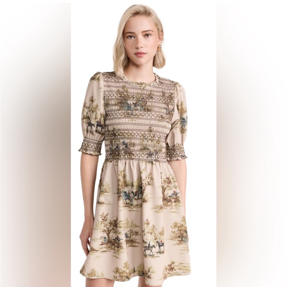 New Hill House Vivi nap mini dress in multi equestrian toile stretch crepe - Picture 5 of 12